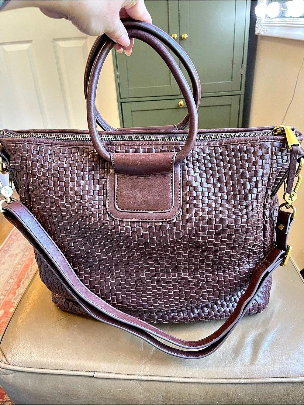 Hobo Sheila Woven Leather Tote in Brown